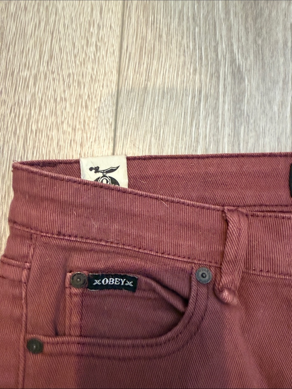OBEY DARK BURGUNDY "TIGHT STRETCH STRAIGHT LEG" JEANS size 30 - Picture 2 of 5